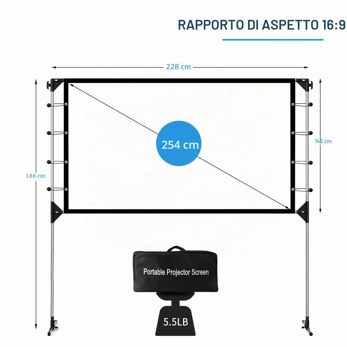 NIERBO Schermi di proiezione con Supporto, Schermo da proiezione 120'' Schermi per proiettori Pieghevoli Portatili 16: 9 266 x 149 cm