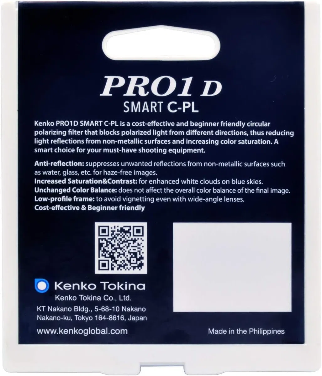 Kenko Filtri polarizzati PRO1D SMART C-PL 58mm, Miglioramento del contrasto, Controllo della riflessione, KE02-PSM1P58