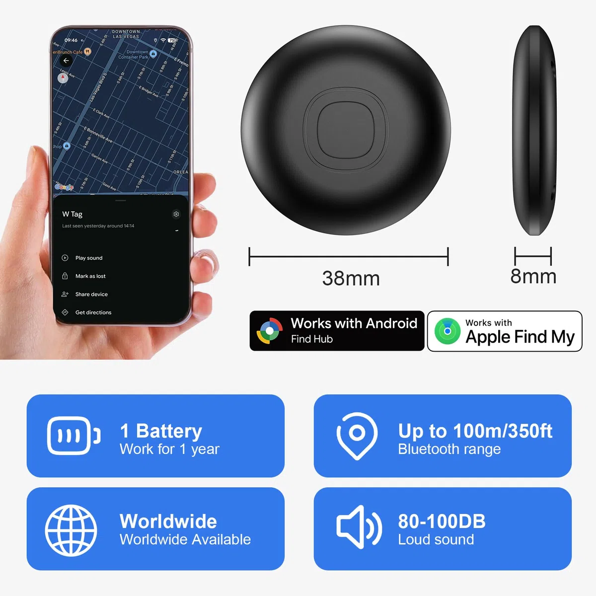 GPS Tracker per Auto, Air Tracker Android e IOS,Magnetico Gps Per Auto, IP68 Impermeabile Auto Localizzatore con App Copertura Globale In Tempo Reale Tracciare Veicolo/Moto,Senza SIM senza Abbonamento