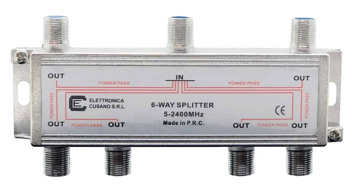 6633 - Splitter Satellitare 6 Vie, Partitore Antenna Tv da Interno con Connettore EFFE, Ripartitore Antenna Tv, Partitore Sky, Distributore di Segnale Tv, Frequenza da 5 a 2400 MHz, Made in P.R.C.