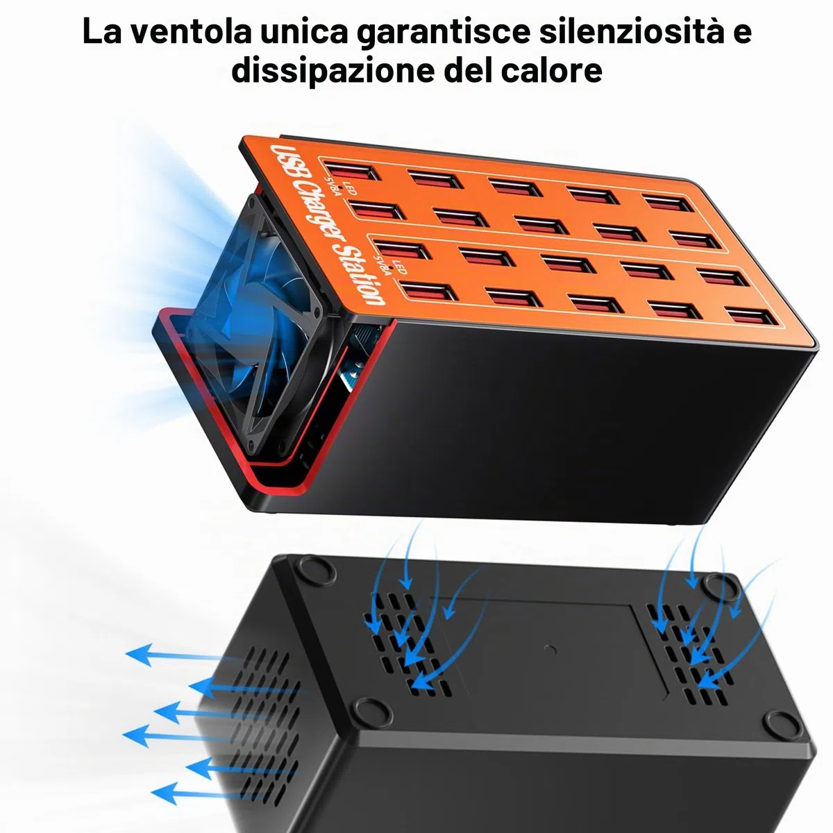 Caricabatterie USB Multiplo da 20 Porte, Stazione di Ricarica Intelligente da Scrivania con Ricarica Rapida e Design Compatto per iPhone, Samsung, Google e Altri Dispositivi