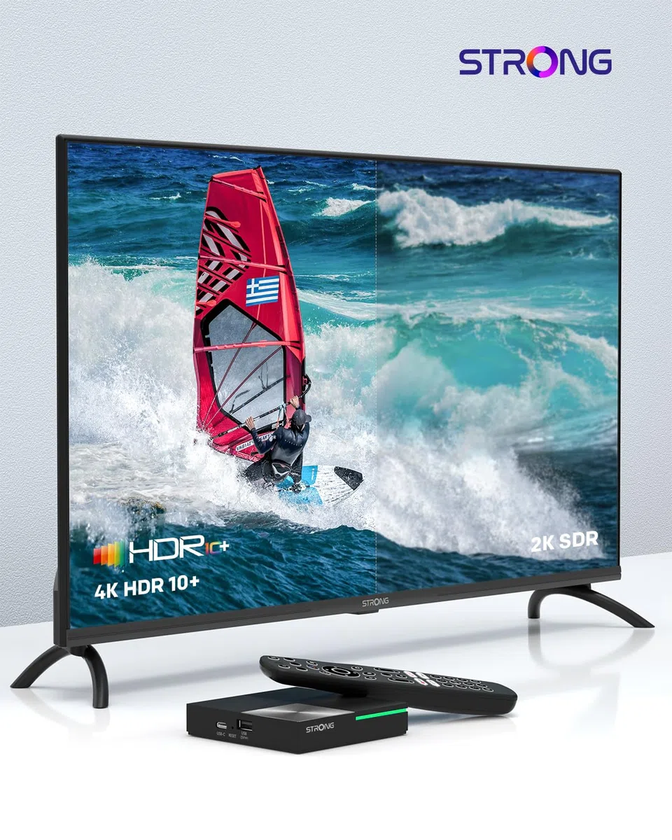 STRONG Leap-S3 Pro Streaming Box 4K UHD Google TV Con Porta Ethernet, Android 12, 4GB RAM + 32GB Memoria, Wi-Fi 6, Chromecast Integrato, Controllo Vocale Google, Dolby Audio & Dolby Vision