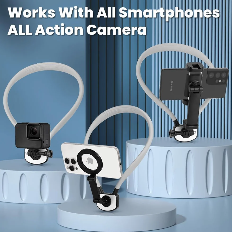 HOTUT Supporto Magnetico Selfie per Telefono da Collo, POV/Vlog Supporto per Telefono con Clip Telefonica, per Collo Registrazione Video per iPhone 16 15 14 13 Pro 12 Max Android