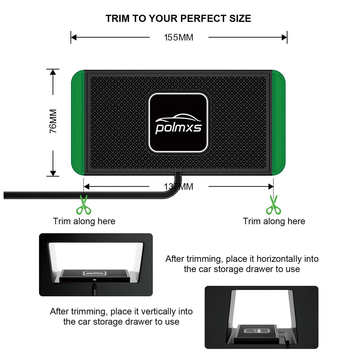 Polmxs Caricabatterie Wireless da Auto, 15W DIY Caricabatterie Wireless Antiscivolo Pad con Caricabatterie da Auto QC 3.0 Compatibile con Airpods iPhone 14 13 12 Pro 11 X, Samsung S22 S21 S20(1M)