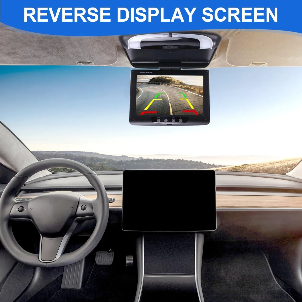 Monitor da Tetto per Auto LCD Flip Screen Top Multimedia Video Display Montato A Soffitto Tetto, Soffitto per Auto Nero