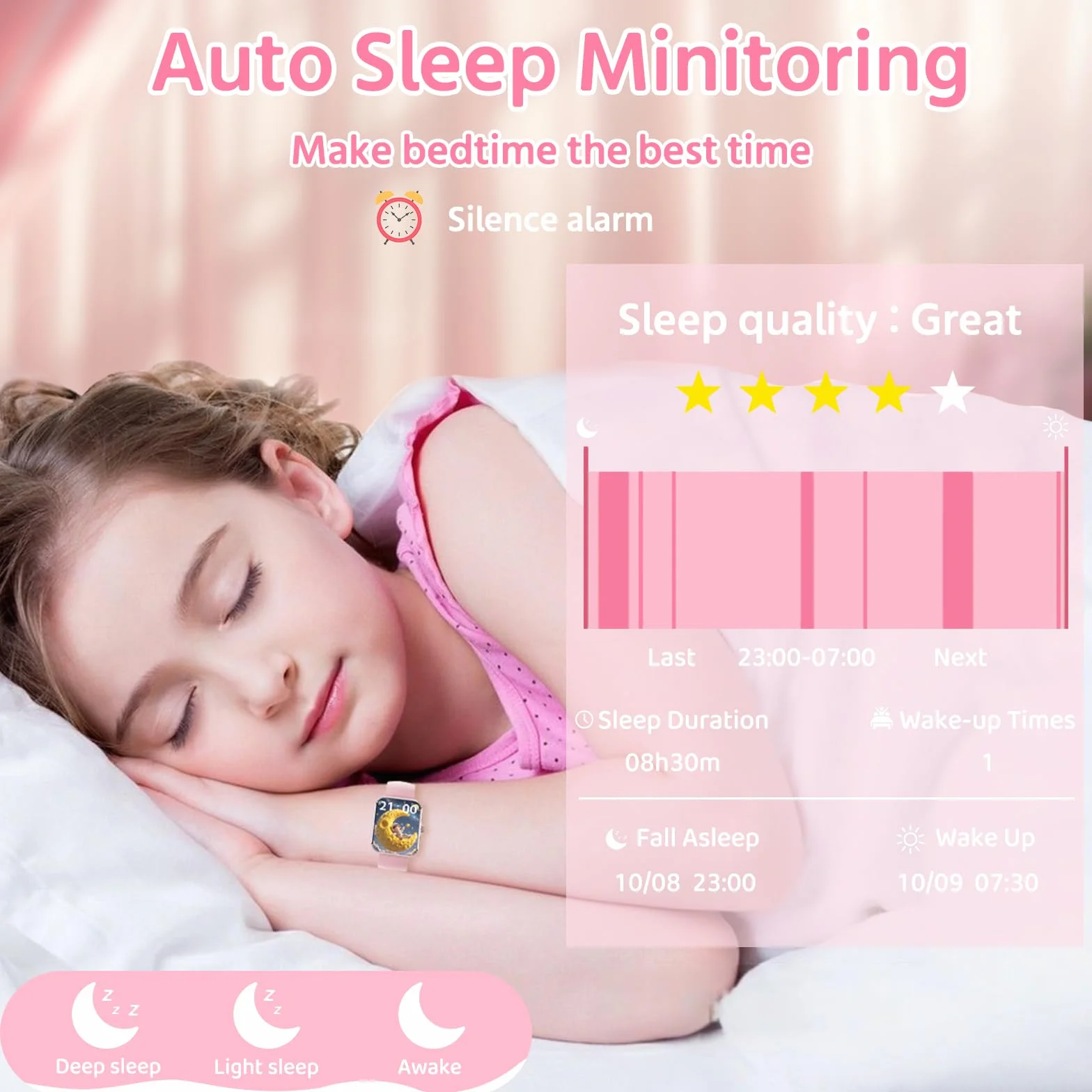 PTHTECHUS Smartwatch Bambini, Orologio Intelligente Fitness Sportivo SmartWatch per Bambini, 1.83' HD Touchscreen, Cronometro Notifiche Messaggi, Fitnesstracker per Ragazzi Ragazze Adolescenti (Rosa)