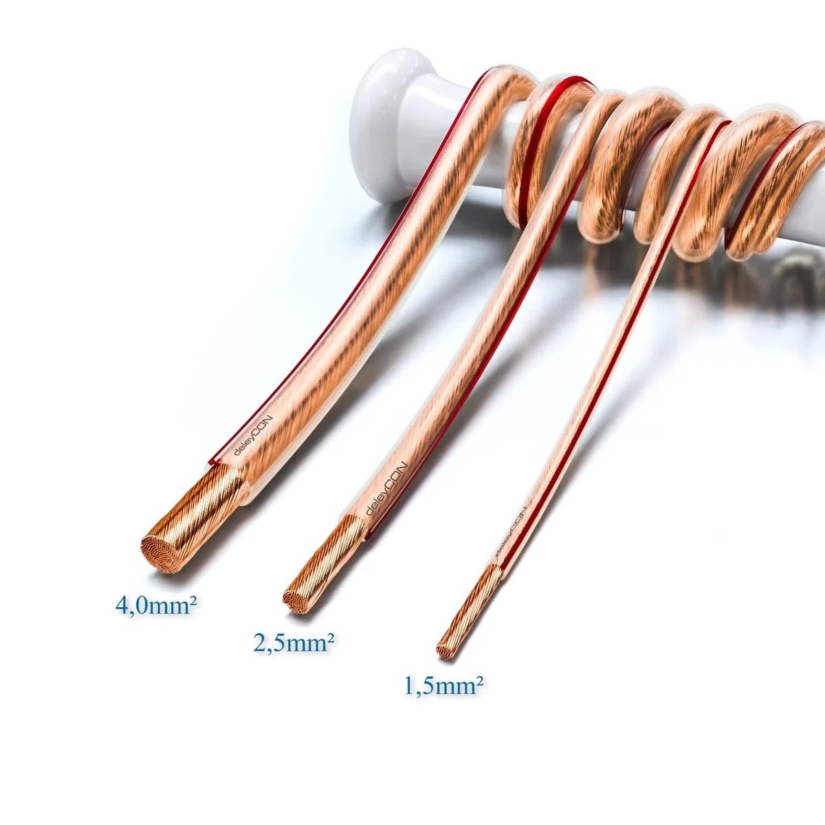 deleyCON 10m Cavo Altoparlante 2x 2,5 mm² - Puro Rame - OFC Speaker Cable Cavo - Audio Box Cavo per Altoparlanti HiFi & Surround - Marcatura Della Polarità - Trasparente