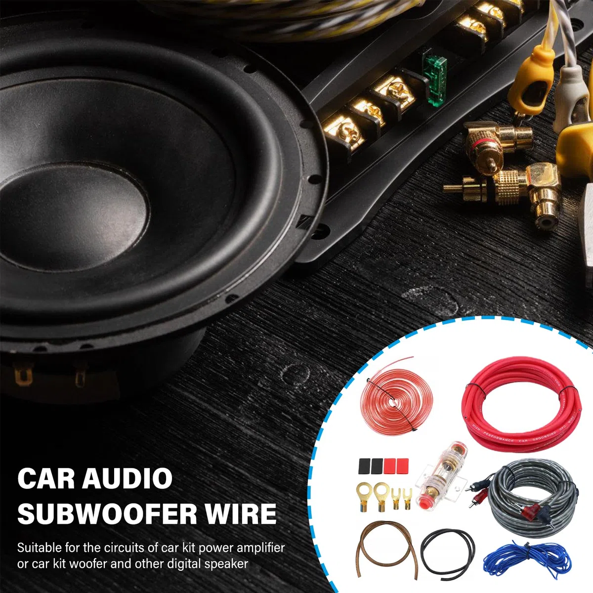 PORFOYO 4GA, set di cavi amplificatori per auto, 5 metri, set di cavi per amplificazione di uscita, cavo per subwoofer, cavo audio per auto con cavo RCA, portafusibili, capicorda forcella per