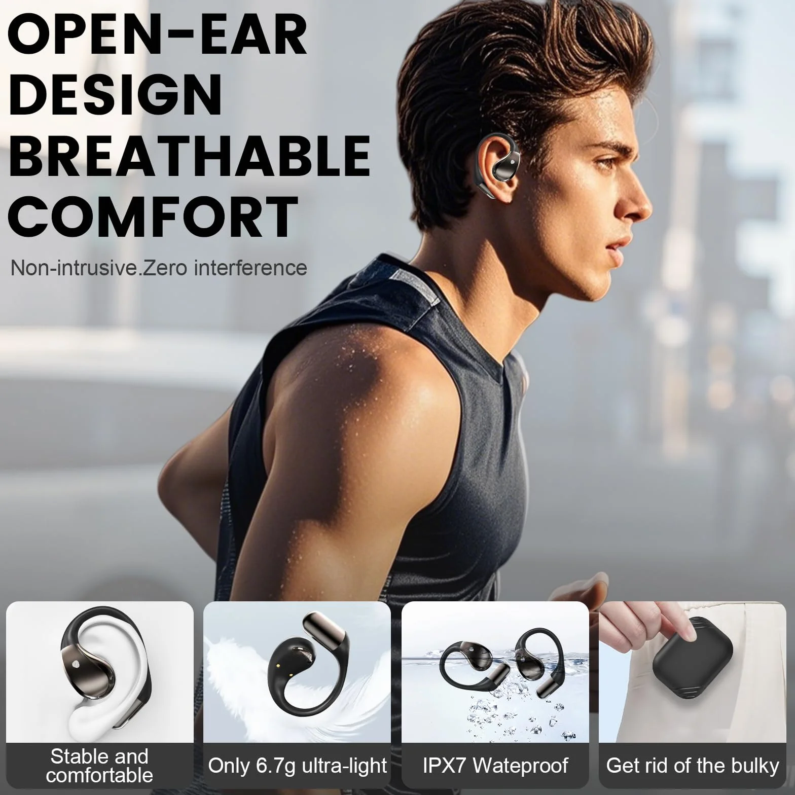 2026 Cuffie Open Ear, Auricolari Sportivi Bluetooth 6.0 con Gancio Morbido e Controllo Tattile, 40 Ore Cuffie Bluetooth con Stereo HiFi, Chiamate Chiare, Display LED, Cuffie Wireless Impermeabile IP7