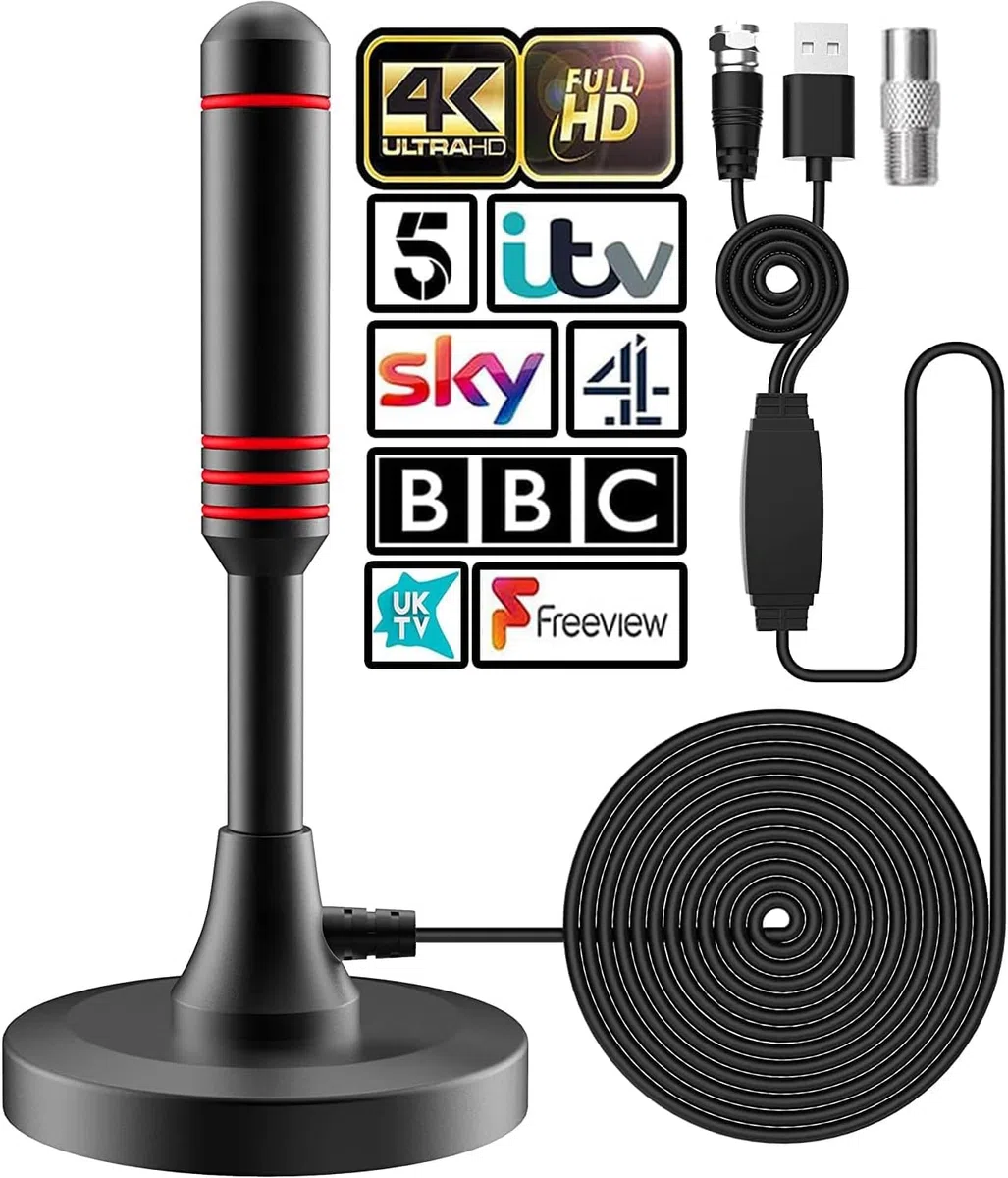 Antenna HDTV 2025 - Antenna TV da interni con amplificatore di segnale, antenna TV digitale per TV Freeview a 800 miglia, supporto 4K 1080p