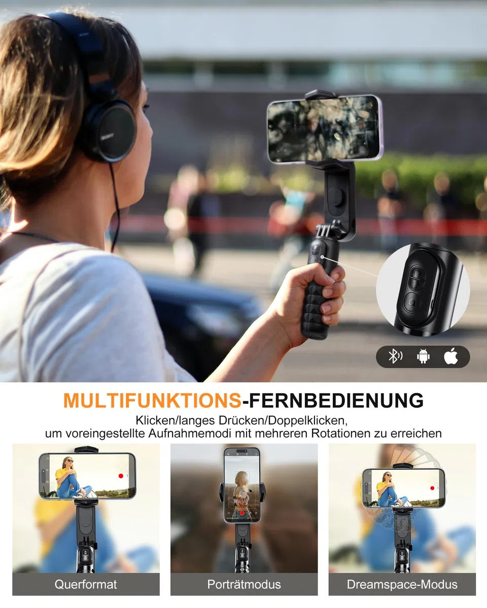 ESSAGER Stabilizzatore Smartphone Gimbal, Stabilizzatore con Luce di Riempimento Staccabile, Treppiede con Telecomando Wireless, Selfie Stick Gimbal Portatile per Video Vlog, Compatibile Android/IOS