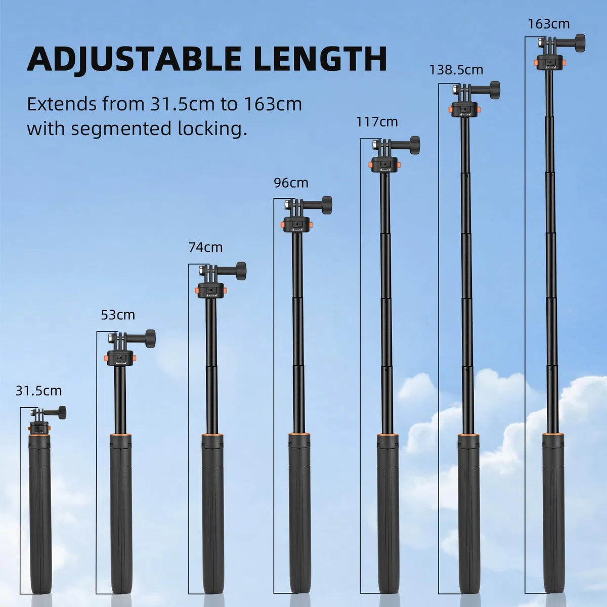 163 cm Pocket 3 Selfie Stick Treppiede per action camere, supporto allungabile con cambio rapido 1/4" vite per vlog, per DJI Osmo Action 5 Pro 4 3, Insta360 X4 e AKASO DSLR accessori