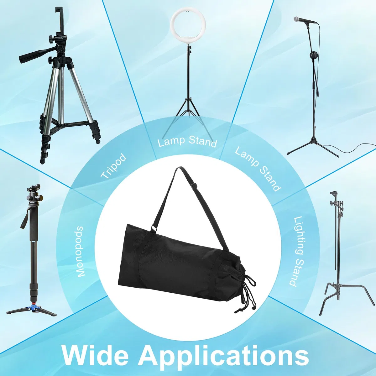 PATIKIL 25.59"x12.6" Custodia per Treppiede, 1Pz Borsa per Treppiede Imbottita Nylon con Manici per Treppiedi per Stand di Luce Accessori Fotografici, Nero