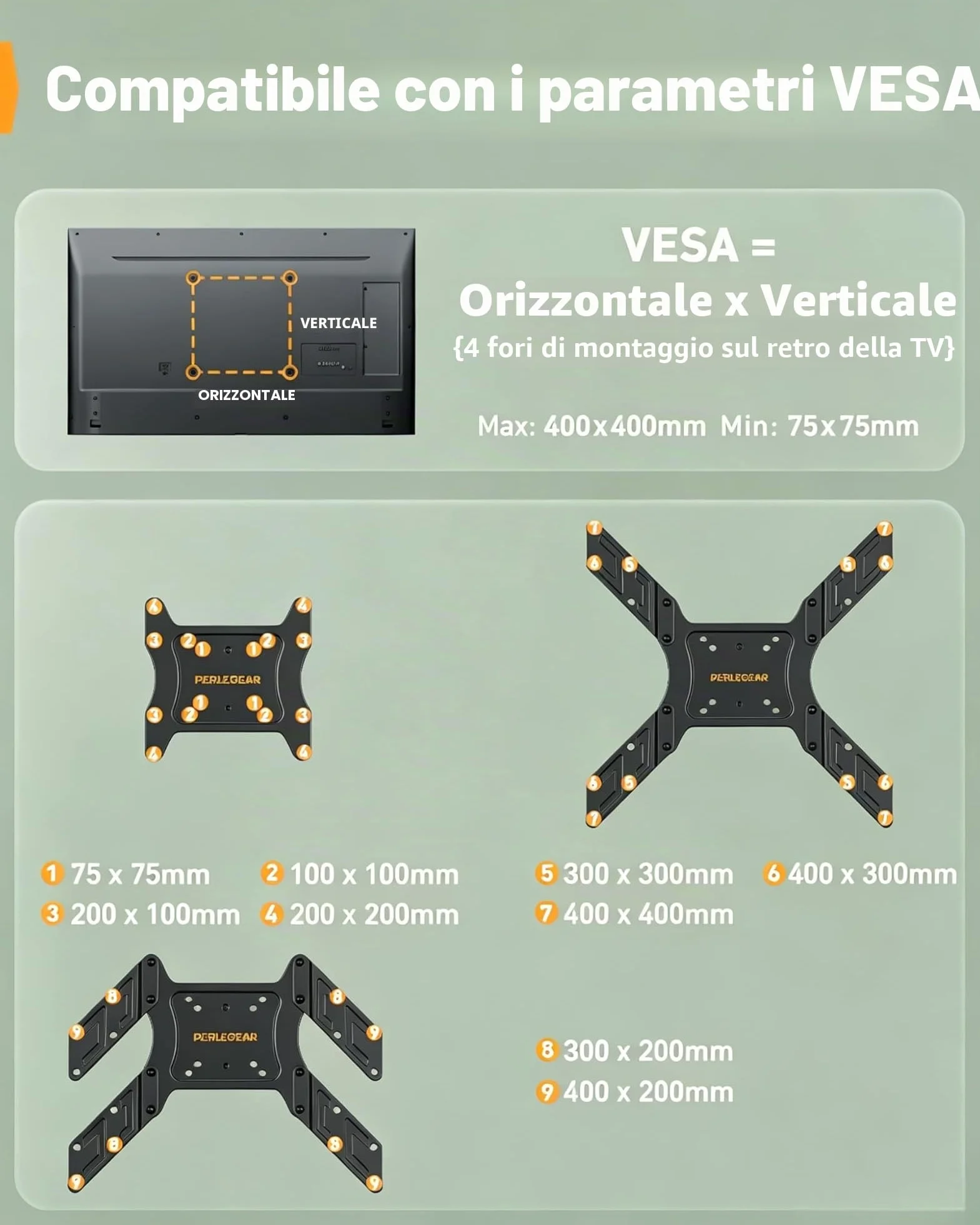 Perlegear Supporto da Parete per TV da 26 a 65 Pollici, Staffa TV con Braccio Girevole ed Estendibile, Max VESA 400x400, Supporto Ultra Resistente 45 kg - PGMFK6