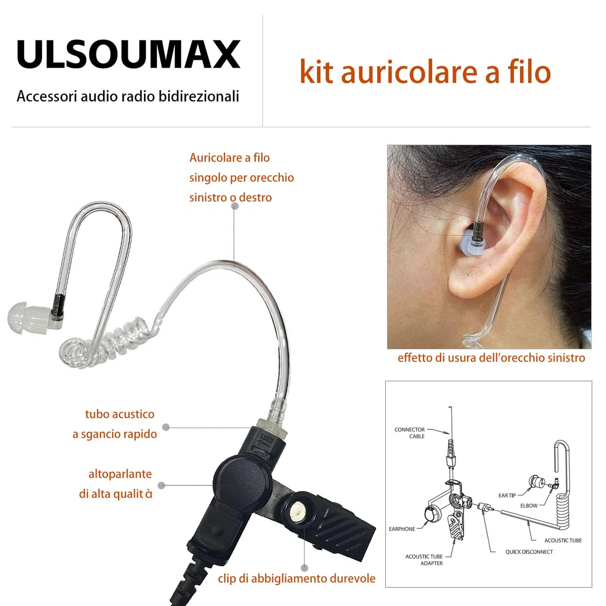 tubo acustico ad aria auricolare di vigilanza compatibile con Motorola SL300 SL1600 SL2600 SL4000 SL7550 DLR110 SL1K SL1M radio portatile, cuffia acustica auricolare con pulsante PTT mic