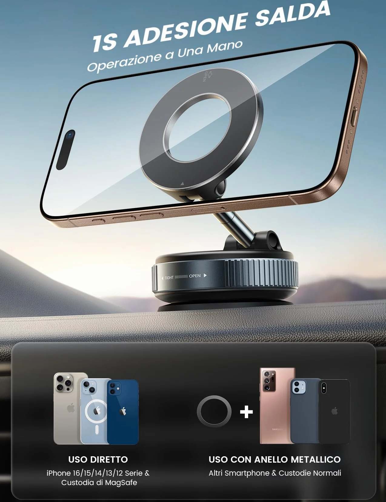 Lamicall Supporto Telefono Auto MagSafe 360° Rotazione Ventosa Sottovuoto Cruscotto Parabrezza Magnetico iPhone 17 16 15 14