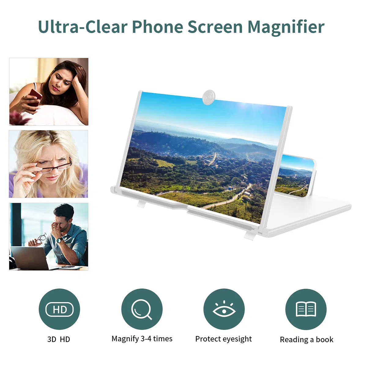 Lente di ingrandimento dello Schermo del telefono 18",3D Robusto Schermo Dellente per Telefono Cellulare Ingrandimento con Supporto Pieghevole Video Amplificatore per Tutti Cellulari