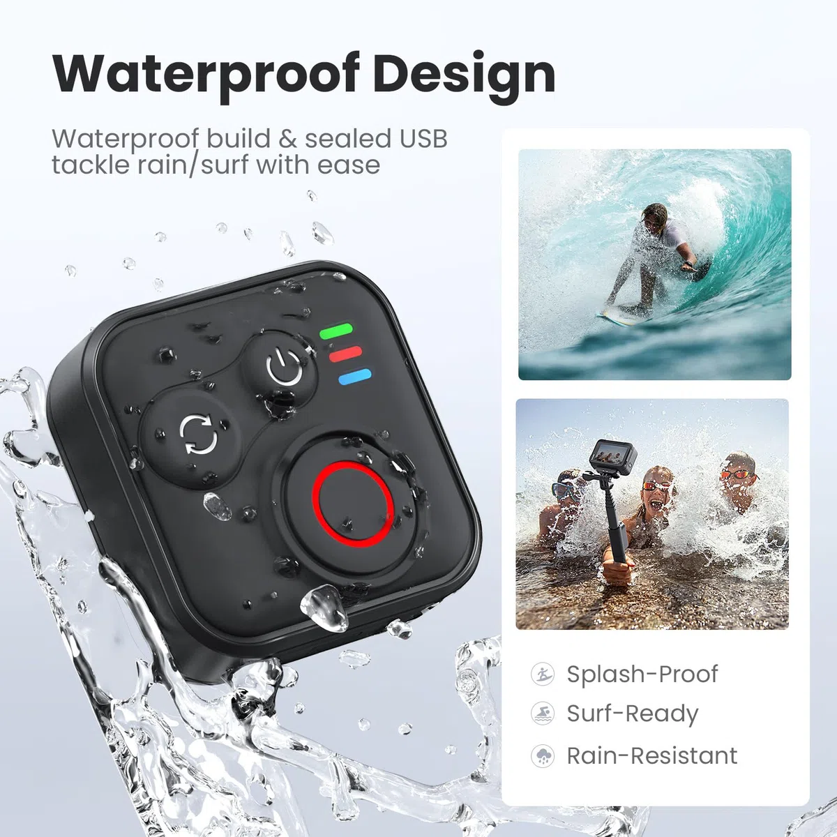 Telecomando Bluetooth senza fili intelligente per GoPro Hero 13/12 e Insta360 X5/GO 3S/Ace Pro 2, controllo otturatore impermeabile con cavo di ricarica