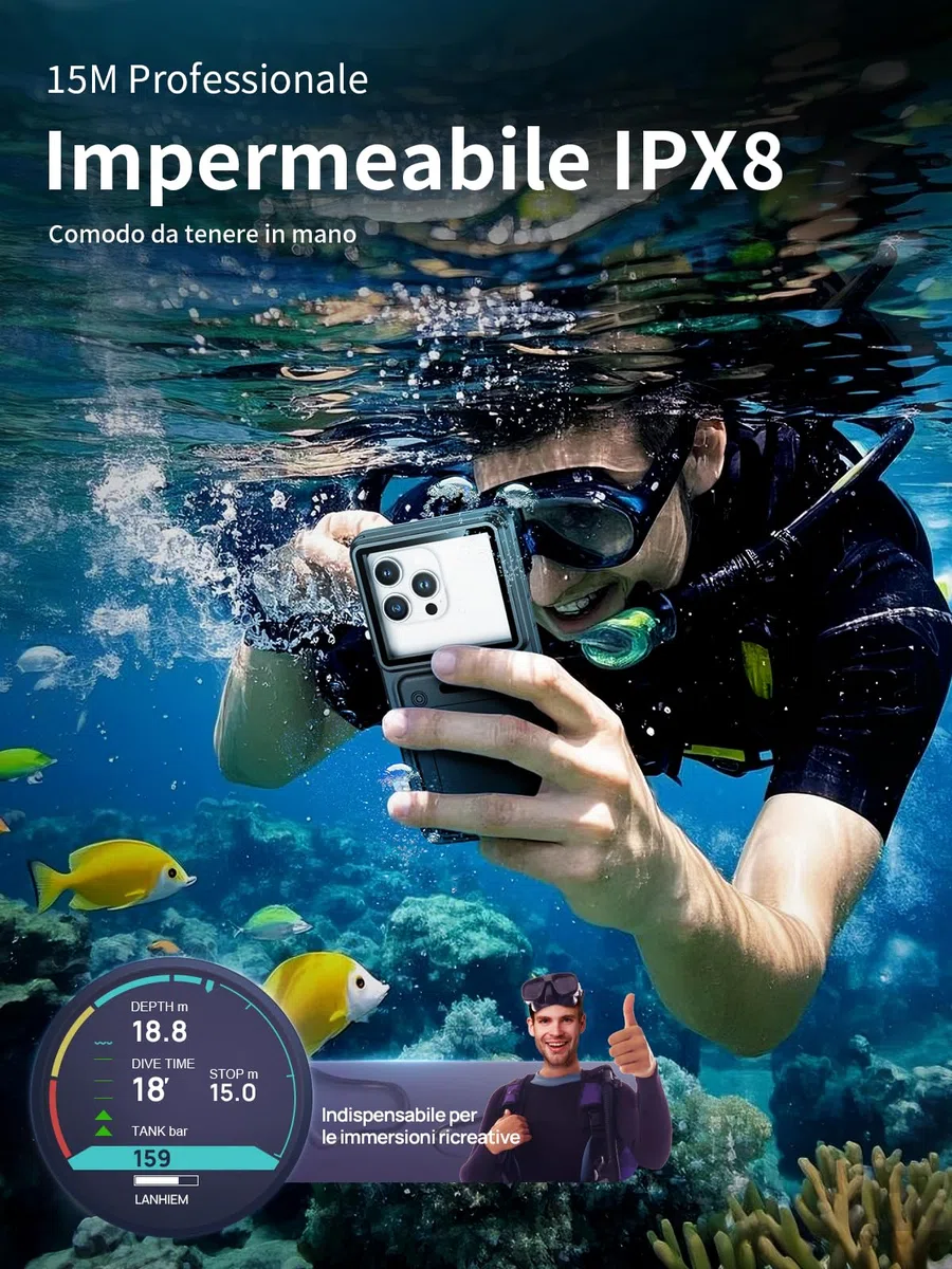 Custodia Impermeabile 15M Professionale IPX8 Smartphone 6.1-6.9‘’ Universale Cover Subacquea [Touchscreen Subacqueo] Asciutta Borsa per iPhone Samsung Galaxy Huawei XiaoMi Google Pixel