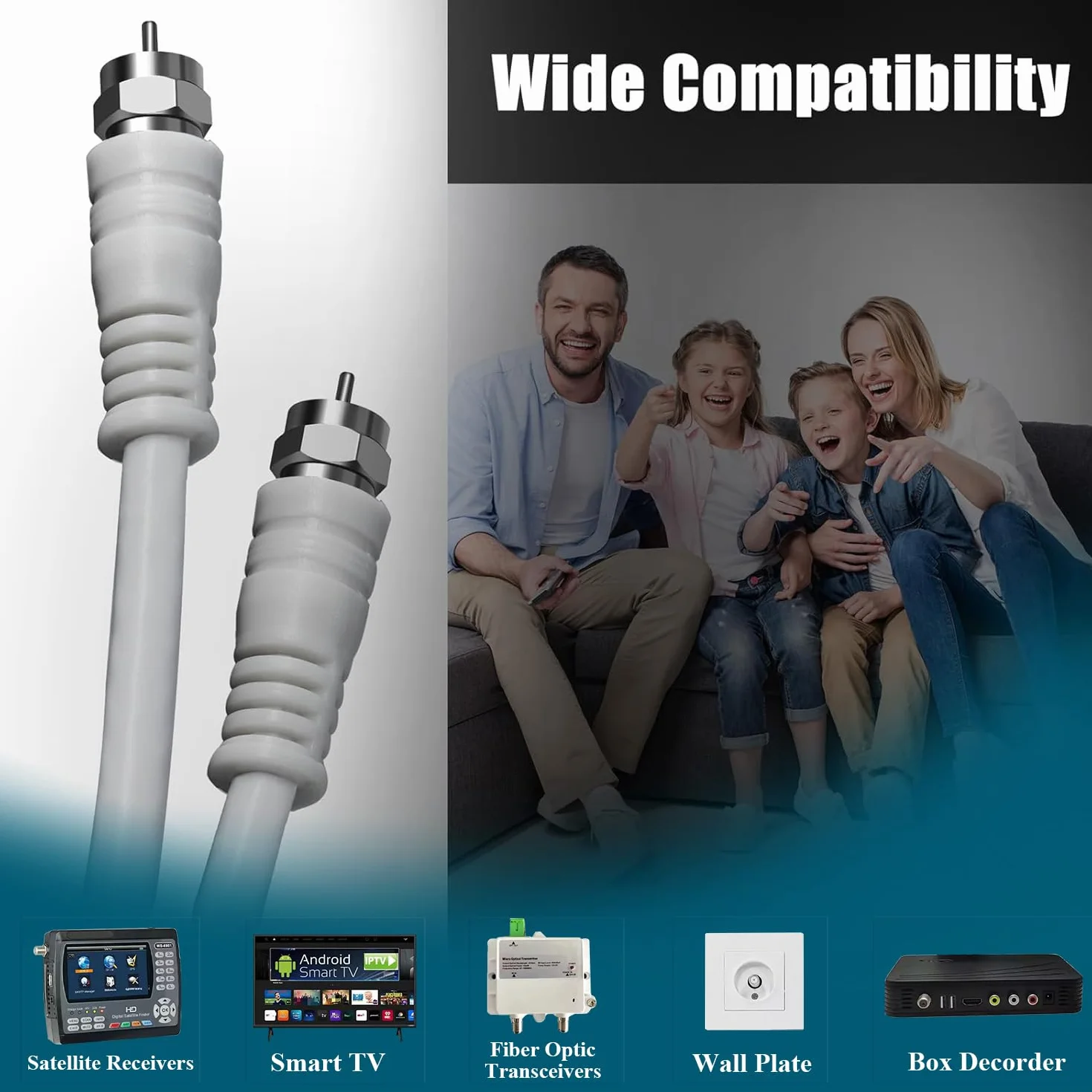 TUOLNK RG6 Cavo antenna TV da F maschio a F maschio RG6 Cavo coassiale con connettore di compressione F femmina 75 Ohm, per decoder via cavo, TV, satellite, router digitale 49,2 piedi (15M)