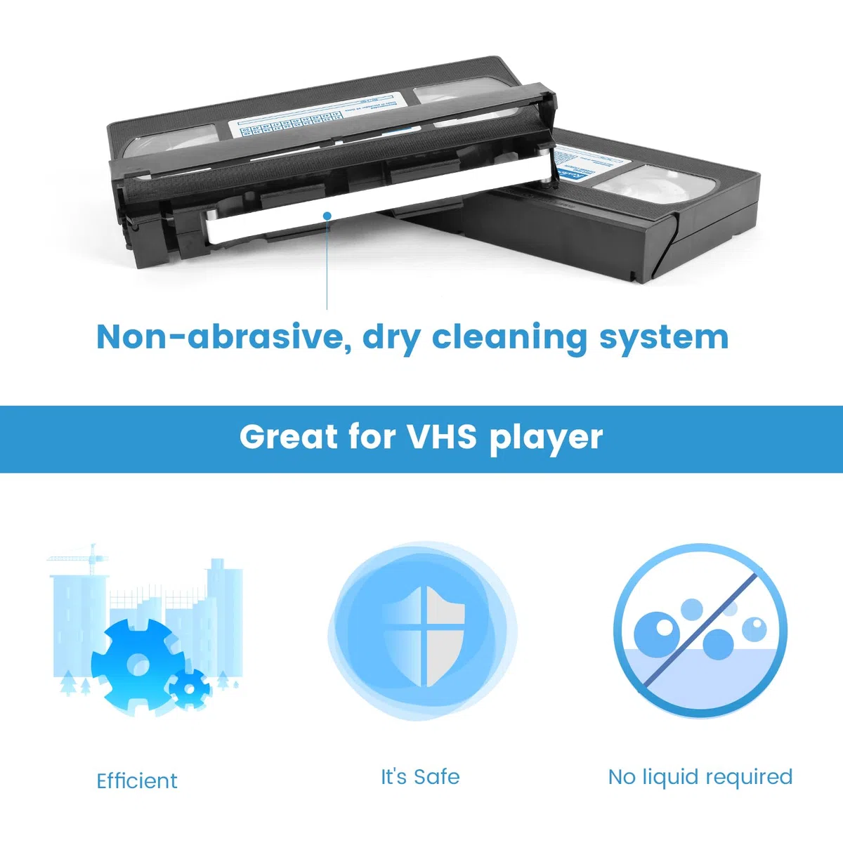Reshow Nastro di Pulizia per Testina VHS/VCR - Pulitore di Testine per Lettori VHS, Tecnologia a Secco, Nessun Fluido Richiesto (Dry)