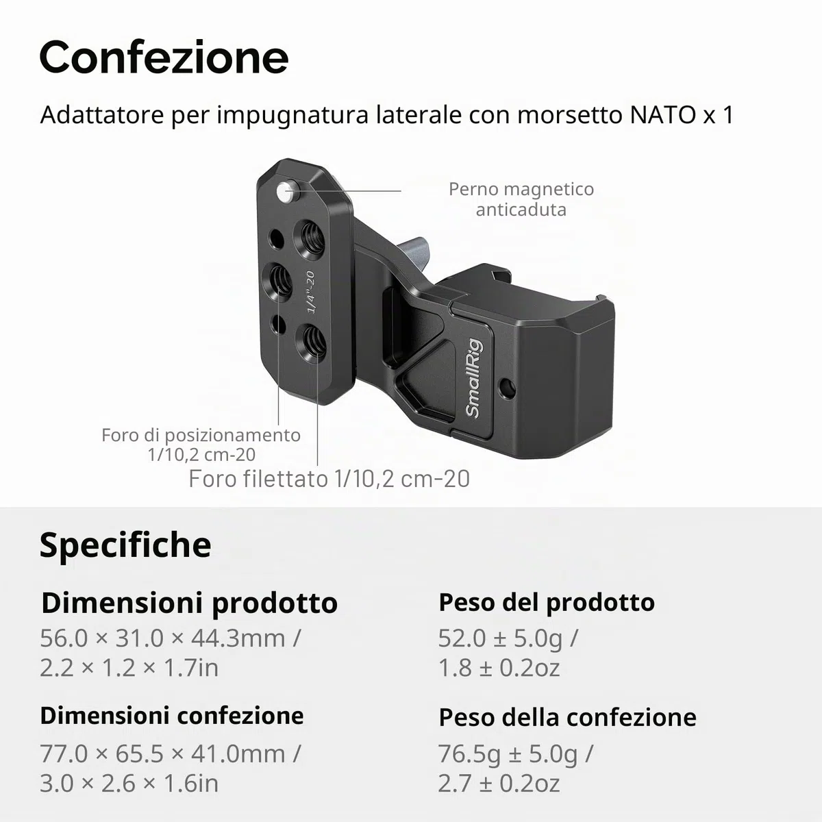 SMALLRIG Adattatore di Estensione per Maniglia Laterale con Morsetto NATO, per Guide NATO, per Gabbie con Guide NATO Integrate, Piastre di Montaggio - 4458