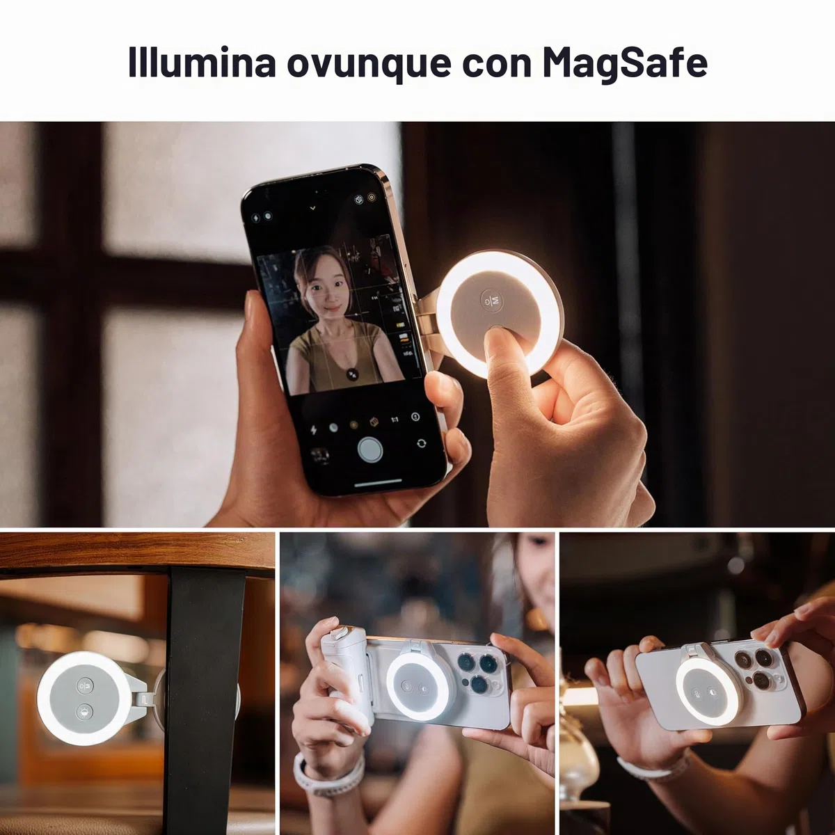 PGYTECH MagGlow Luce di Riempimento Magnetica per Cellulare, Luce Selfie MagSafe, Anello Luminoso LED Magnetico Portatile con Luce Fredda/Morbida/Calda, per Selfie/Fotografia/Video (Nero)