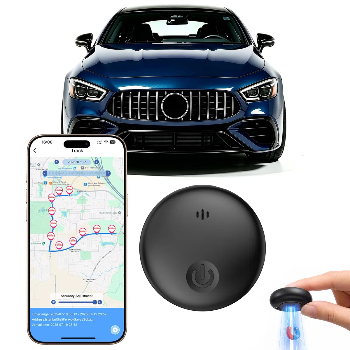 GPS Tracker per Auto, Compatibile Con Android e iOS, Localizzatore GPS Auto Per Nascosto, Magnetico Tracker, Tracker GPS Android senza Abbonamento Per Veicoli, Bagagli e Moto, IP68 impermeabile