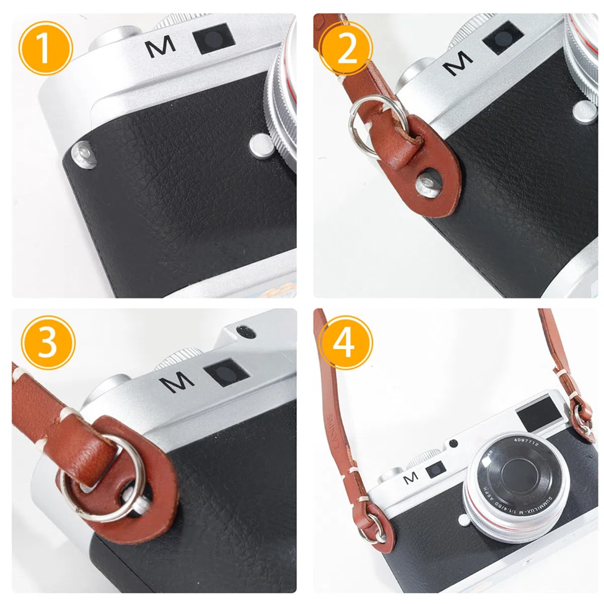 Tracolla per fotocamera con collare in pelle naturale per fotocamera DSLR SLR compatta per Sony, Canon, Pentax, Nikon, Olympus, ecc