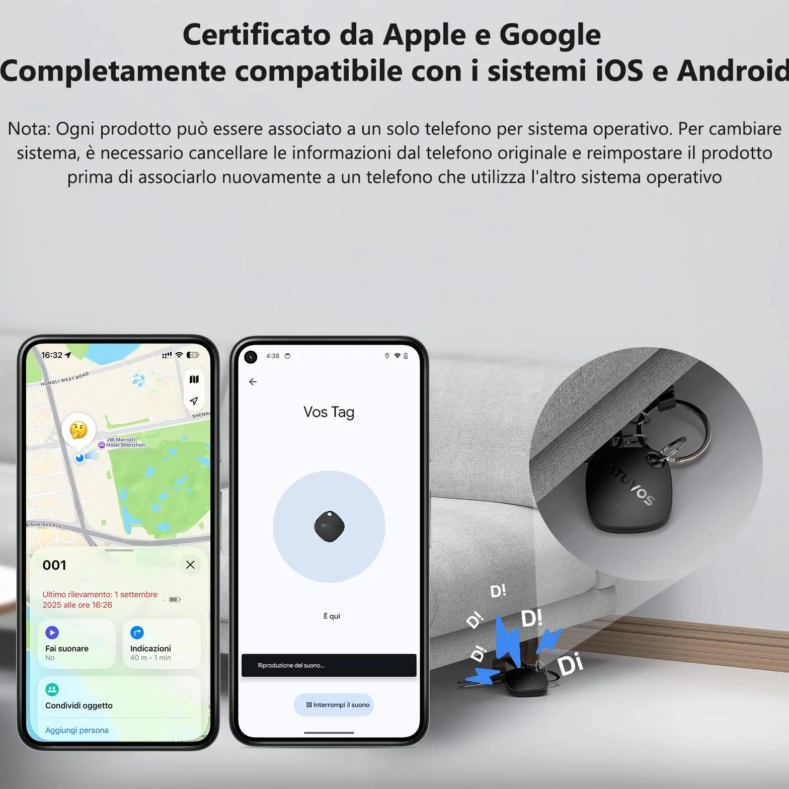 ATUVOS Air Tag Pro Smart Tag Tracker per Android & iOS, Dual System Localizzatore Bluetooth Funziona con Google Funzioni Trova o Apple Dov'è APP, per Bagagli, Borse.Batteria Sostituibile. 2 pezzi Nero