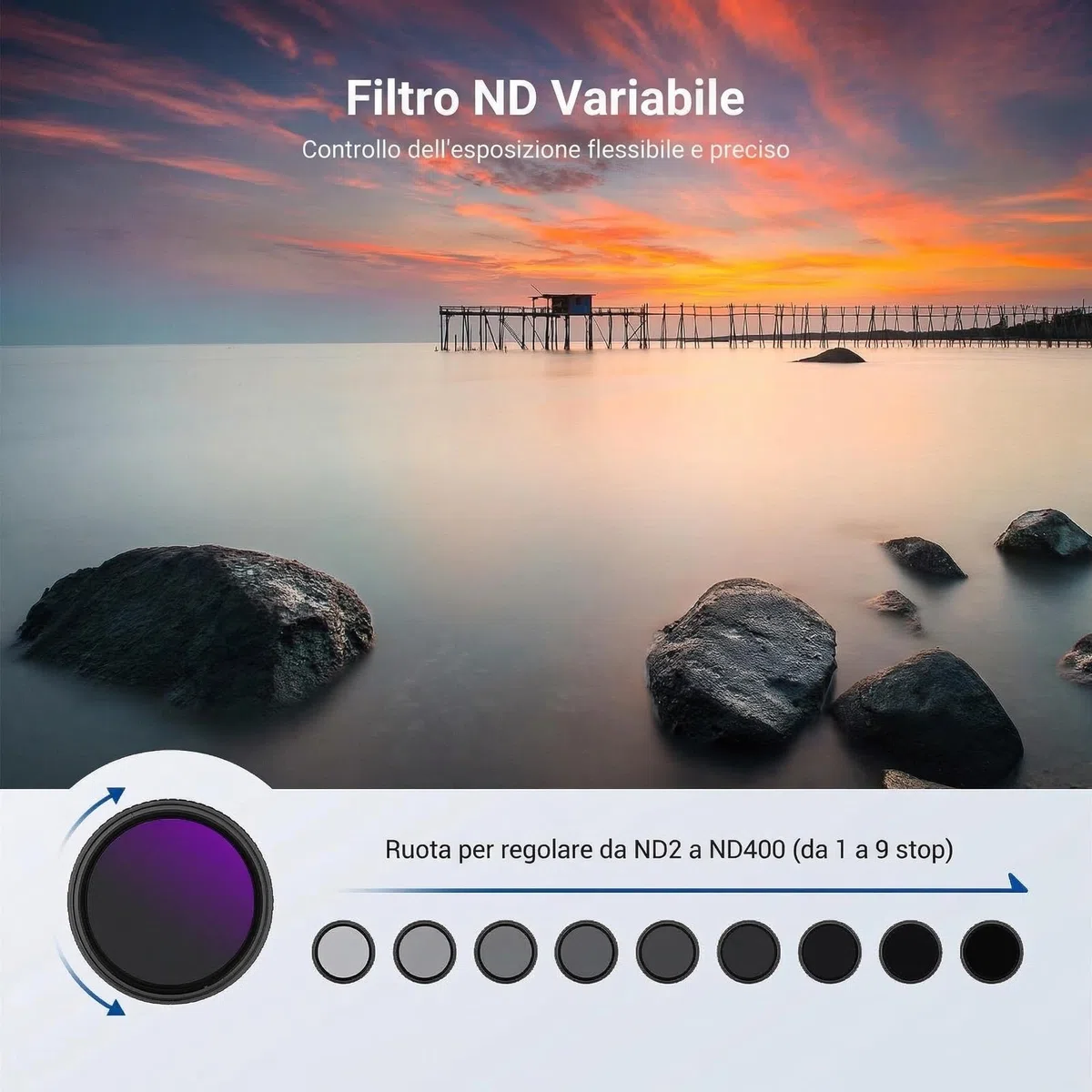 NEEWER 49mm Kit Filtro ND Variabile+CPL+UV (3pz), Filtri a Densità Neutra (ND2-400) Polarizzatore Circolare Multistrato per Lente Fotocamera, Set Accessori per Fotografia con Custodia e Copriobiettivo