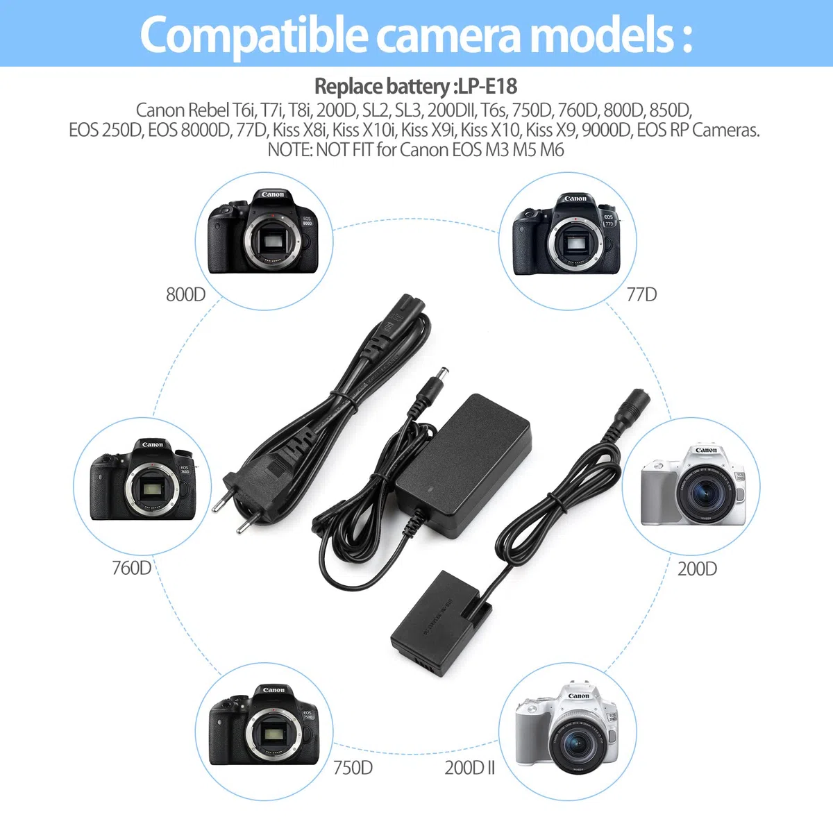 ENEGON LP-E17 - Kit adattatore per fotocamere reflex digitali con Canon Rebel SL2, T6i, T6s, T7i, EOS M3, M5, M6, EOS 200D, 250D,77D, 750D, 760D, 800D, 800D, Kiss X8i, RP Digital SLR