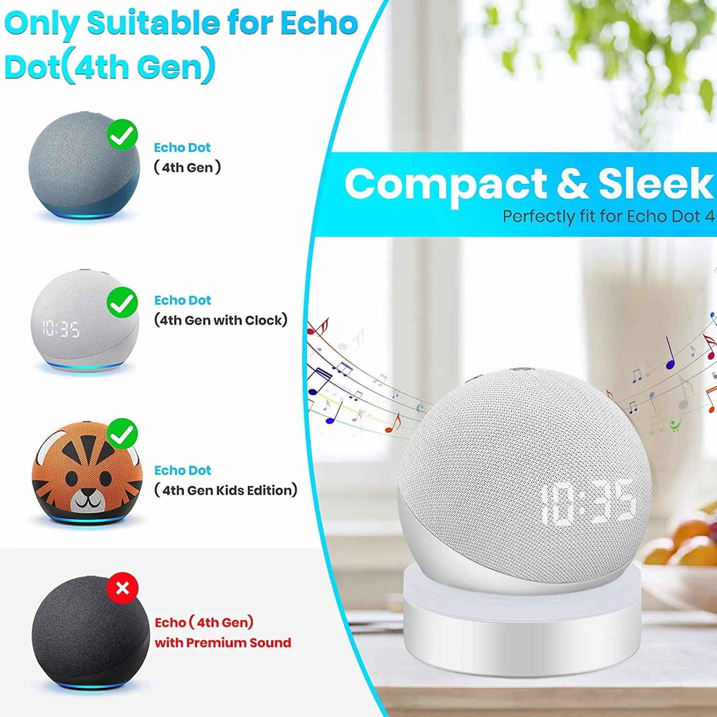 Holder For Amazon Echo Dot 4 / Echo Dot 5 (Not include echo dot),with Luminescent Desktop Stand Accessories with Integrated Cable Management, No Screws Required, Speaker Rack (White) WL808