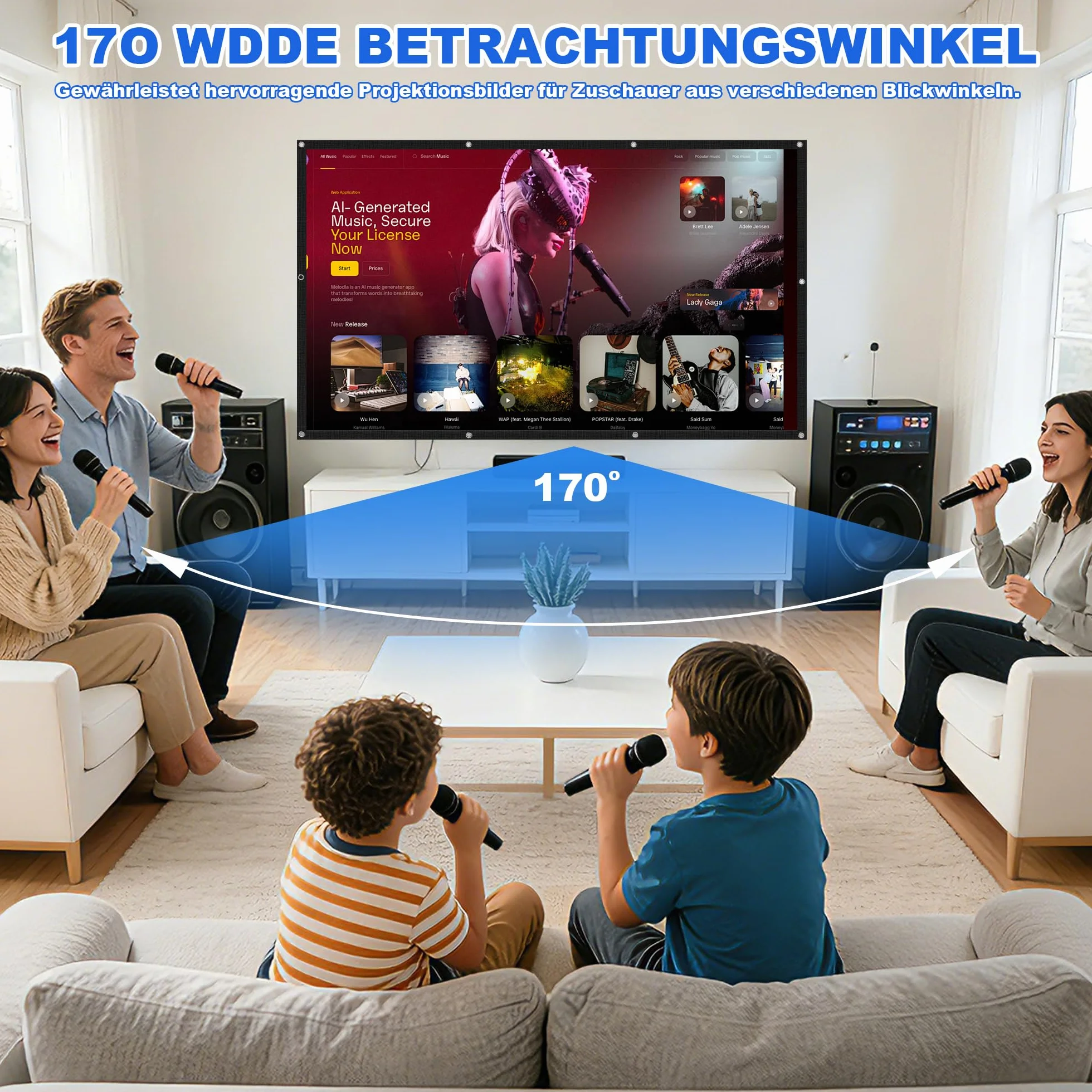 Schermo Proiettore 100 Pollici, Telo Proiettore 16:9 4K Full HD, Portatile Projector Screen Anti Rughe per Esterno Cinema Casa Festa Campeggio