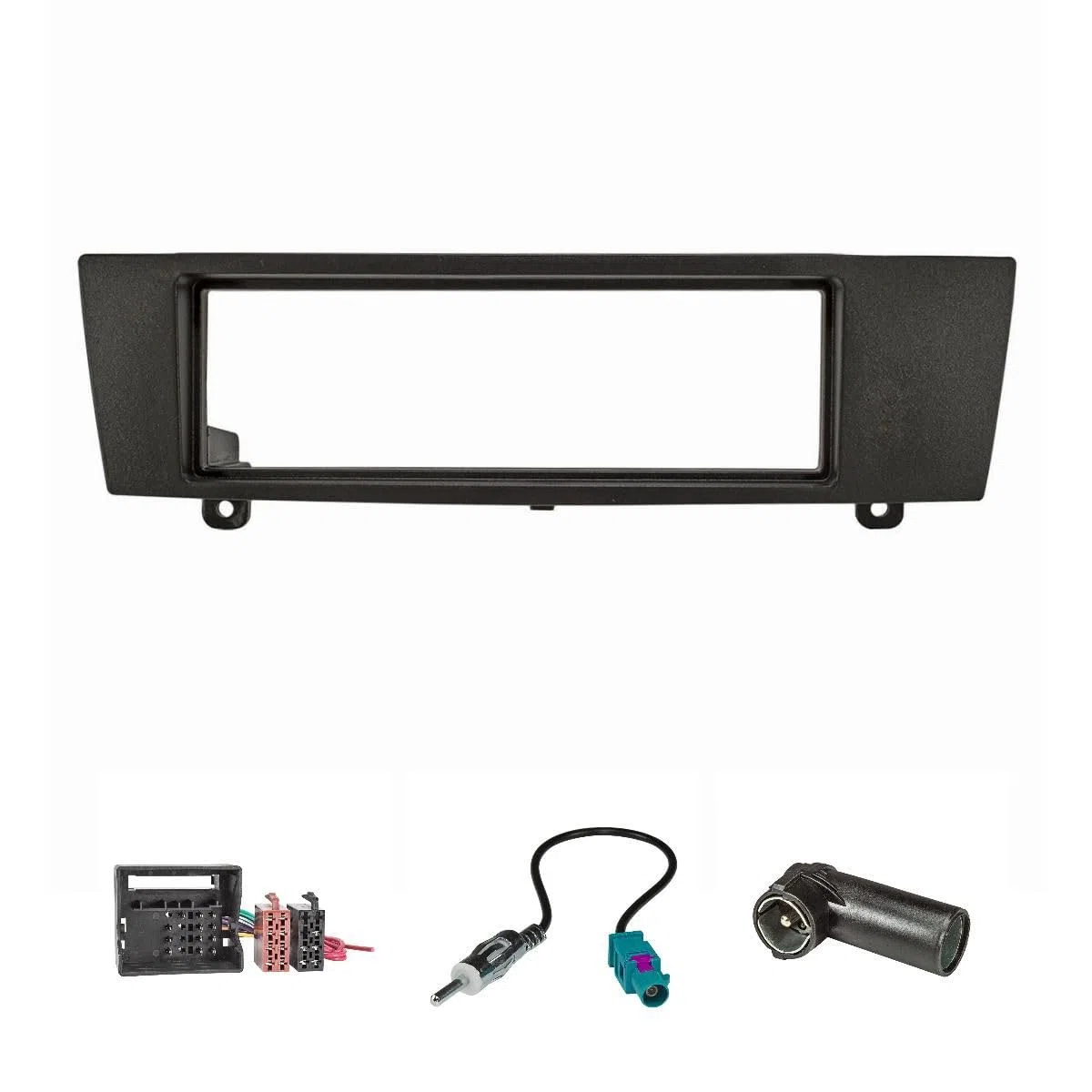 tomzz Audio 2404-035 Set di pannelli radio compatibili con BMW Serie 1 E87 Serie 3 E90 Z4 E89 nero con adattatore Quadlock ISO, adattatore antenna Fakra DIN ISO