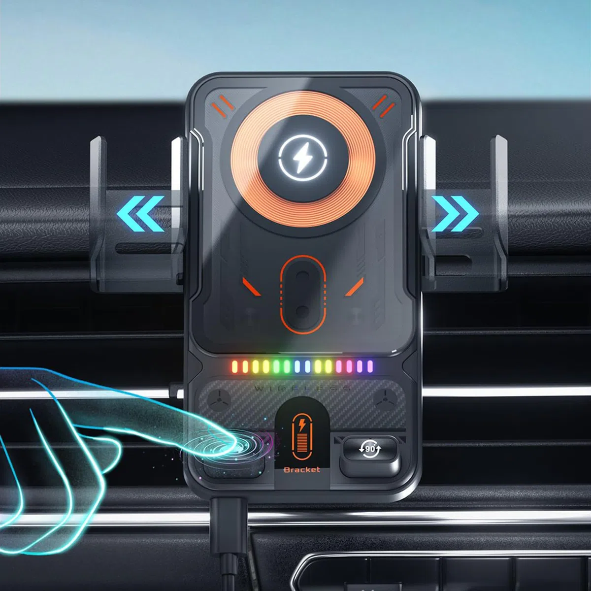 Caricabatteria per auto senza fili | Supporto per auto a ricarica rapida da 15 W - Supporto automatico a clip per auto, per controllo musicale streaming video uso quotidiano lunghe gite in famiglia