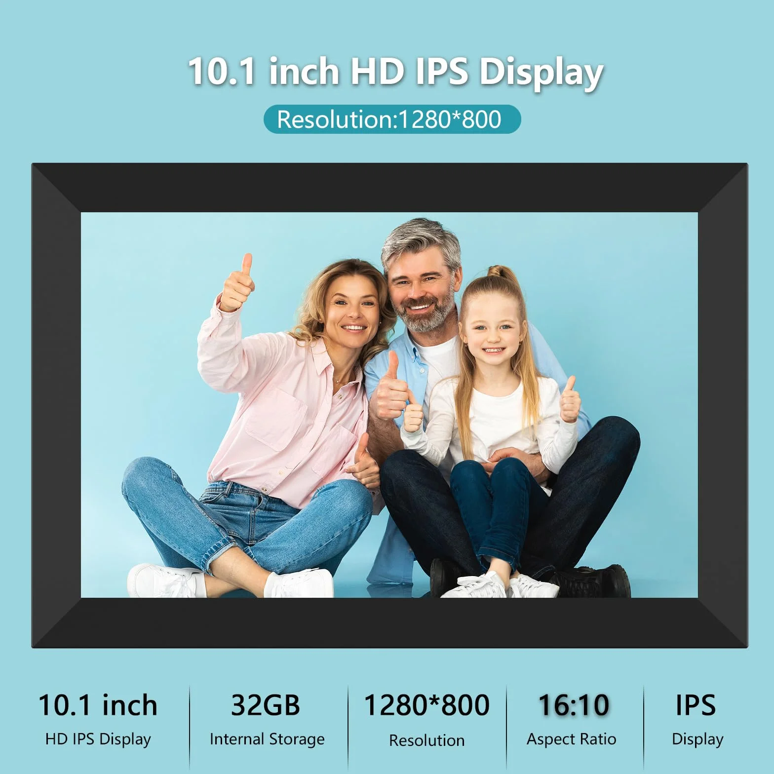 dxmart FRAMEO - Cornice per foto digitale WiFi da 32 GB, schermo LCD Touch WXGA IPS da 10,1", cornice per foto Smart Cloud con rotazione automatica, condivisione dei momenti tramite l'app Frameo