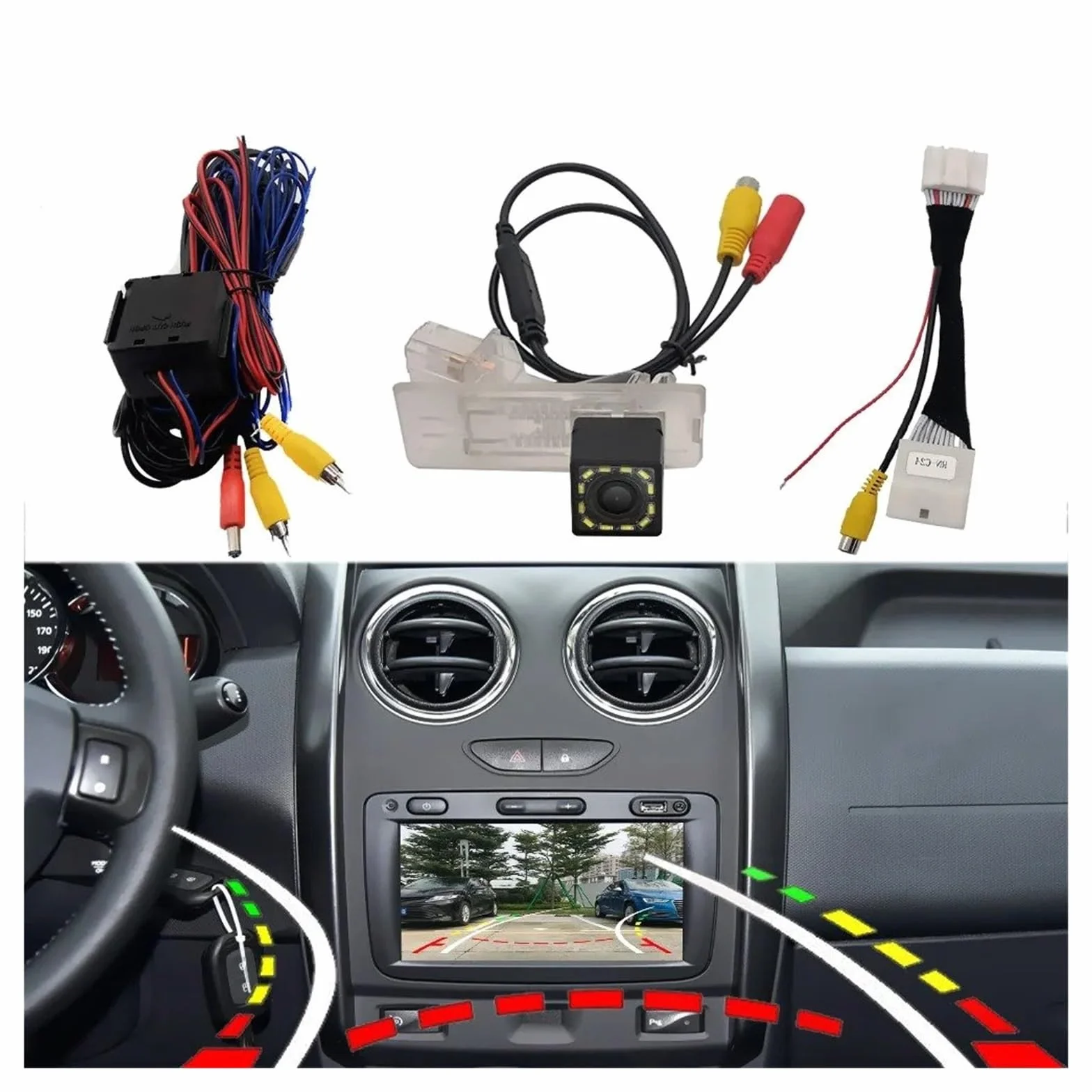 Telecamera Posteriore Auto Per Dacia Per Duster 2009 2010 2011 2012 2013 2014 2015 2016 2017 2018 2019 Traiettoria Dinamica HD Car Rear View Reverse Backup Camera Retrocamera Auto(12LED,Dynamic Trajec