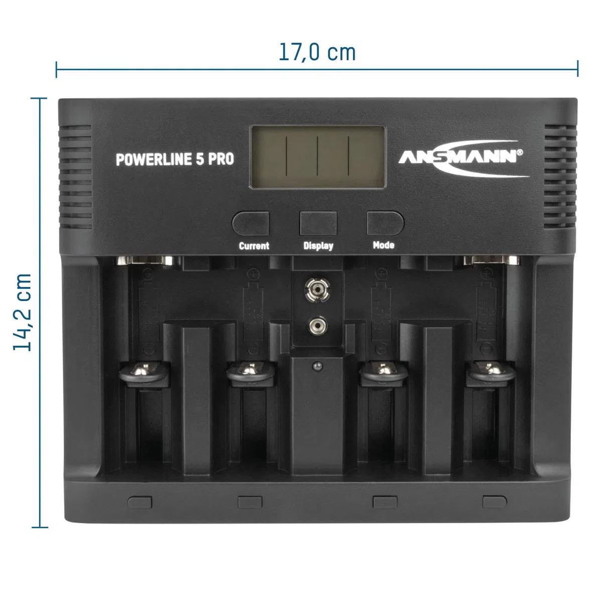 ANSMANN Caricabatterie Powerline 5 Pro - Stazione di ricarica per batterie ricaricabili AAA AA C D E-Block 9V - Caricatore tester pile NiMH porta USB