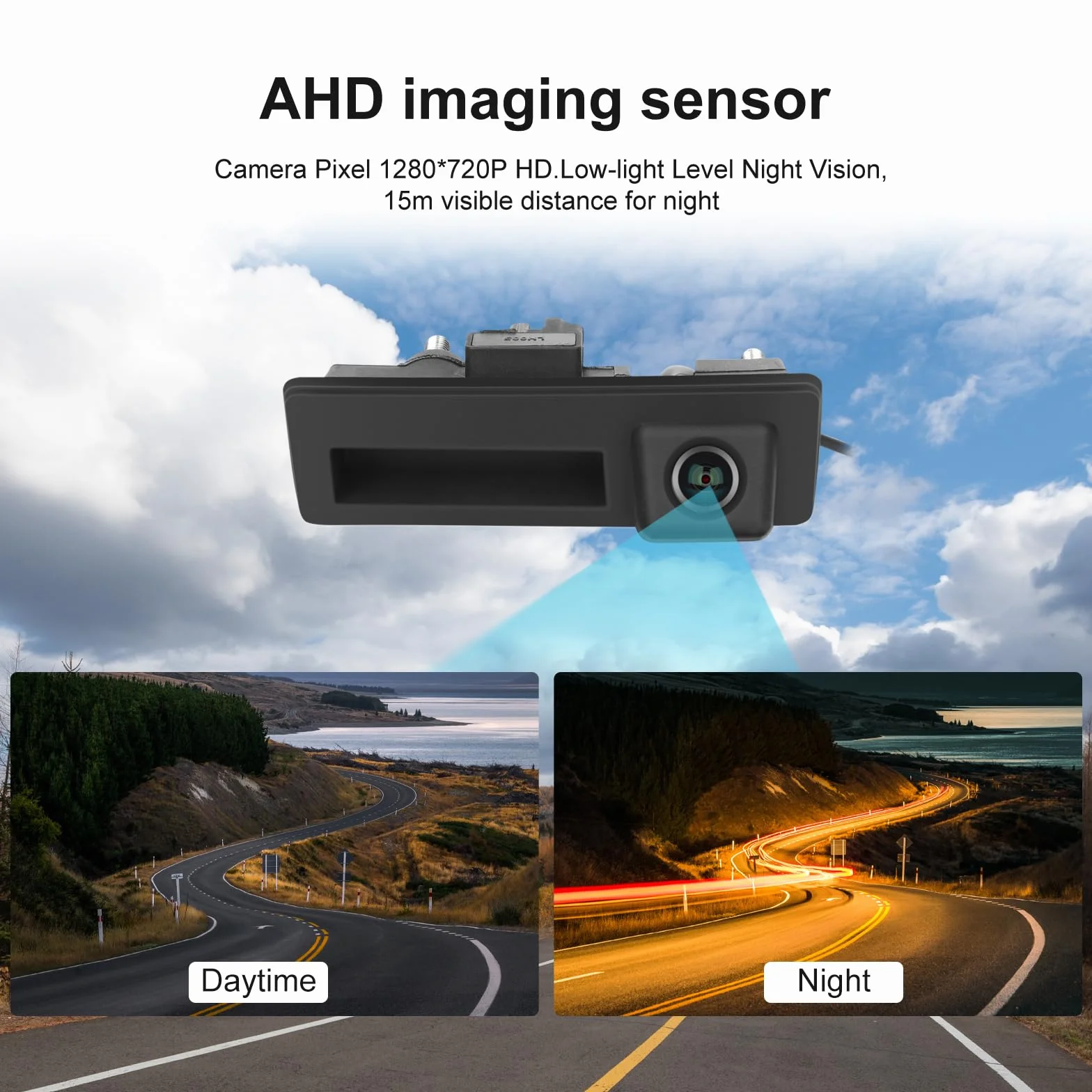 Hodozzy 170 Gradi Telecamera Retromarcia per VW/Audi, AHD&CVBS IP67 Impermeabile Visione Notturna Auto Tronco Maniglia Telecamera Posteriore per Auto per Tiguan Passat Sagitar per Audi A6L A5 A4L Q7