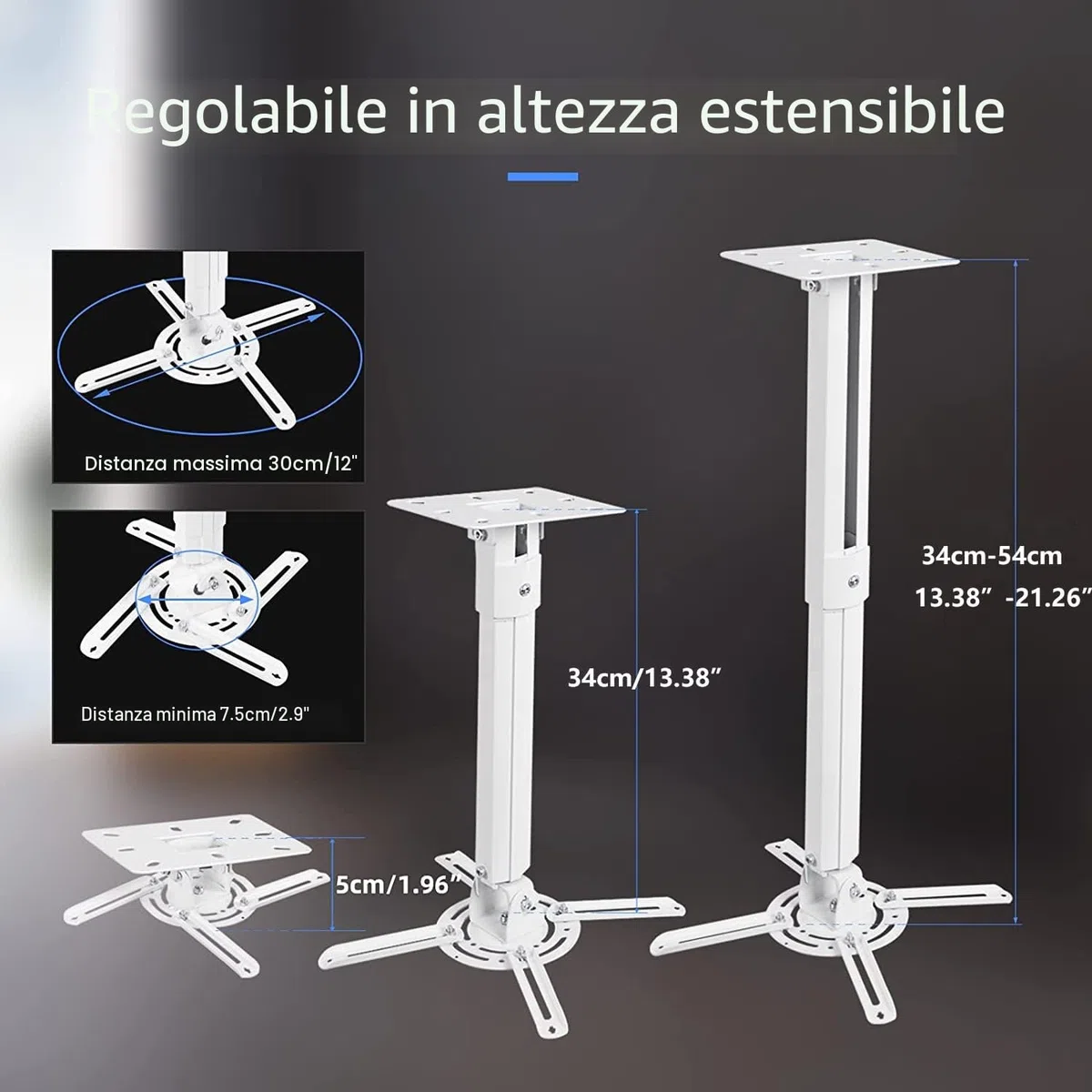 suptek Supporto Universale per Proiettori da Soffitto con Asta di Estensione da 27 a 54 cm Capacità di Carico Max. 13.6kg PR05W