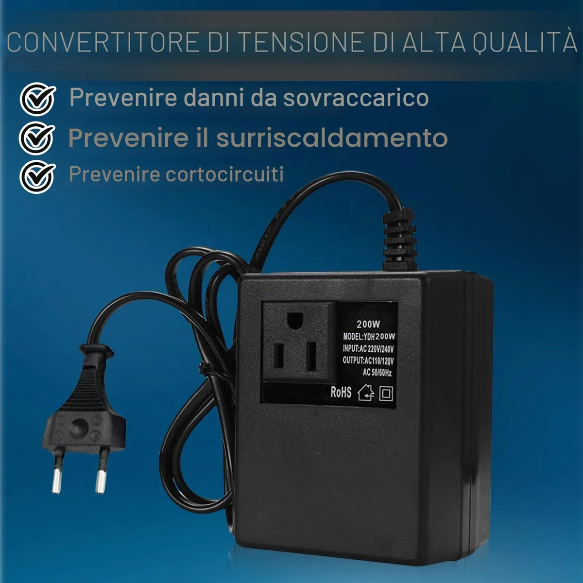 Trasformatore di tensione da 220 V a 110 V, 200 W, adattatore di alimentazione passo verso il basso, adattatore di corrente da viaggio, convertitore di tensione, spina EU