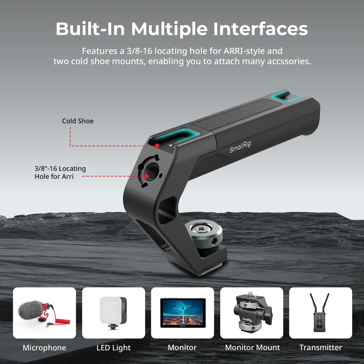 SMALLRIG Manico leggero per slitta fredda, piccola impugnatura superiore per fotocamera, solo 113 g, impugnatura con foro di posizionamento per ARRI e due supporti per slitta fredda, per fotocamera e