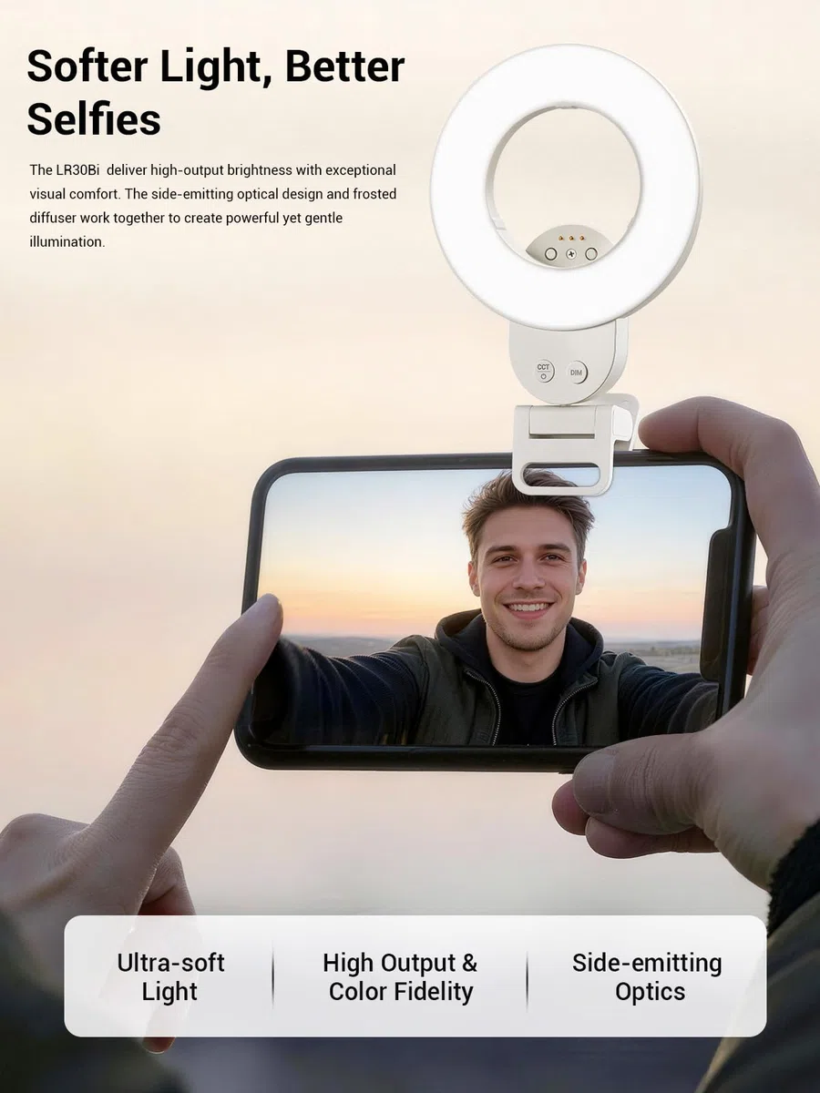 GODOX Litemons LR30Bi Luce Selfie LED Ring Light, 2800K-6500K Anello Luce con Clip e Specchio, 5 Luminosità Regolabile, Illuminazione in Uscita Continua per Telefono Laptop Vlog Trucco Streaming Live