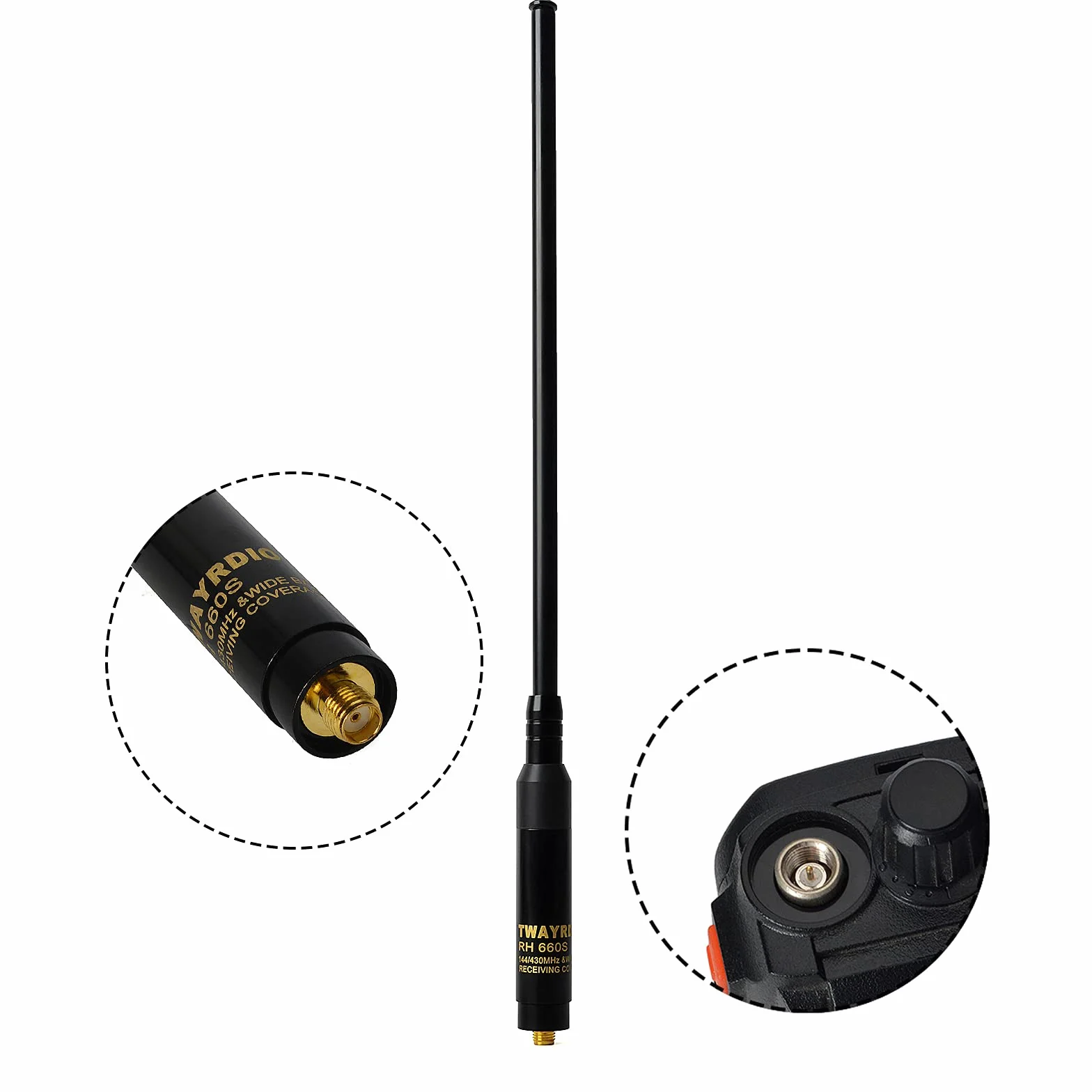 TWAYRDIO Antena telescópica de radioaficionado VHF UHF de Doble Banda (SMA-Female)