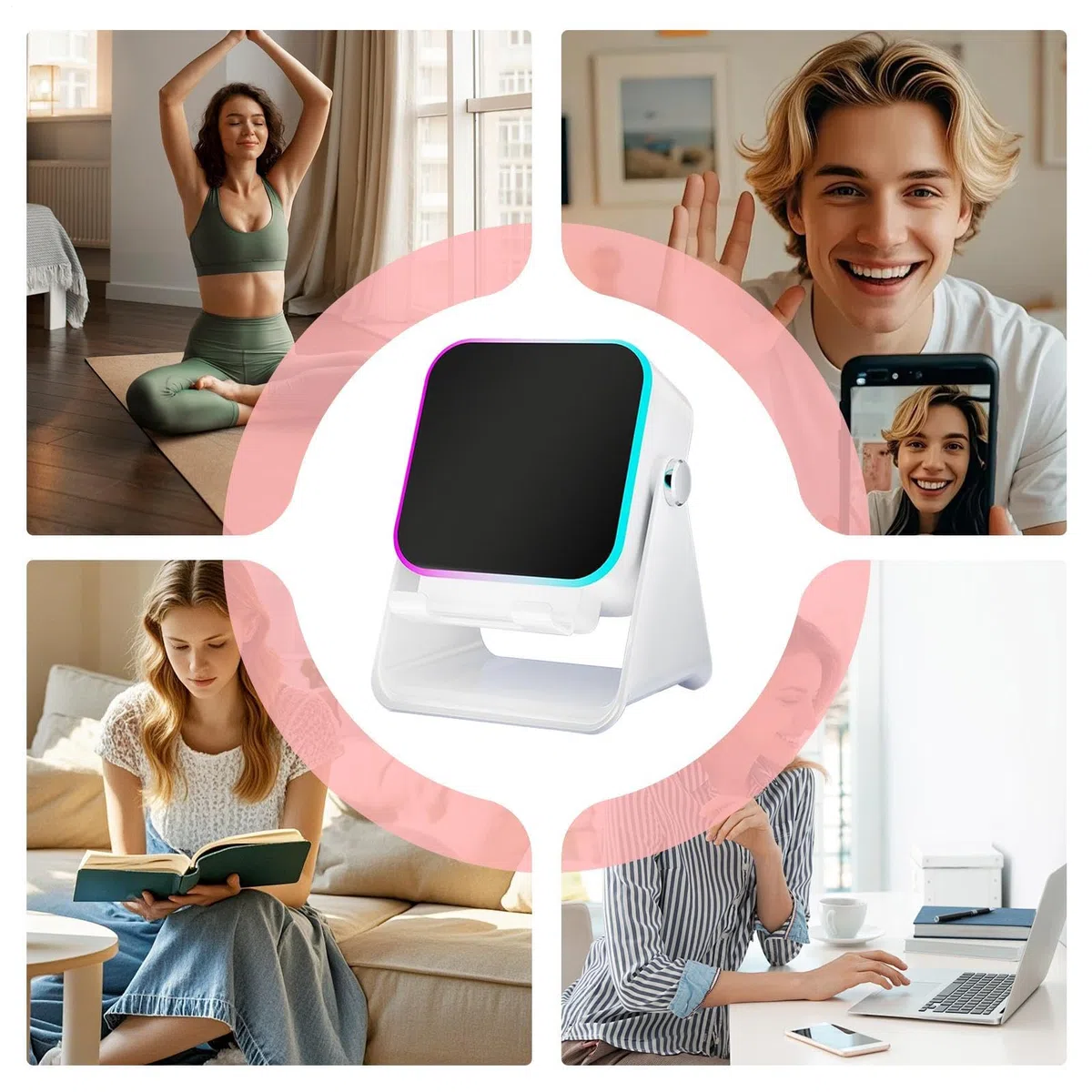 Altoparlante a induzione, supporto pieghevole con illuminazione, supporto per smartphone con altoparlante da 10 W, per casa, ufficio, viaggio, Natale, compleanno, uomini, donne, amici
