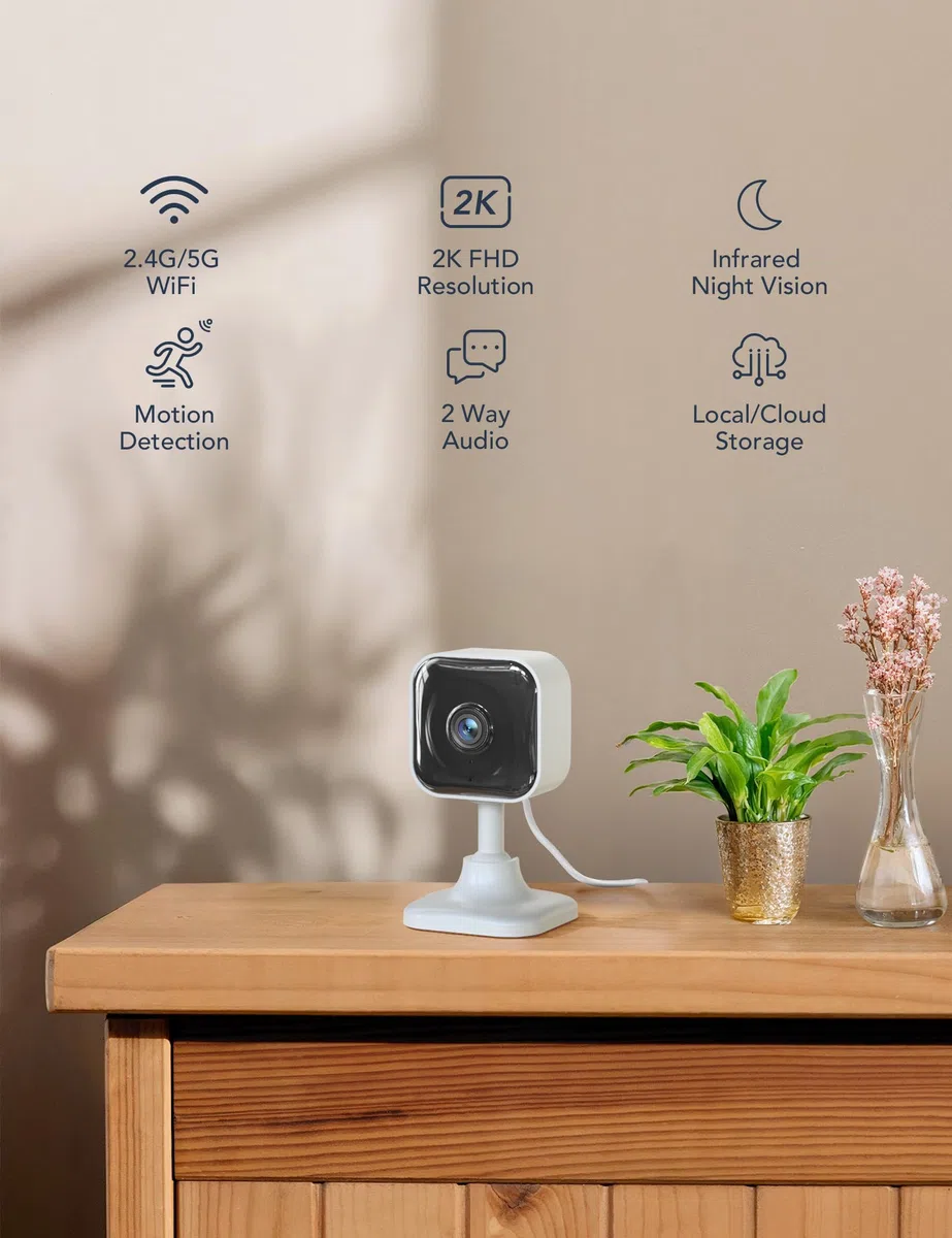 GNCC 2K 3MP Telecamera WIFI Interno Supporta 2.4G/5G WiFi, Videocamera Sorveglianza Interno Wifi, Mini Camera, Visione Notturna a Infrarossi, Rilevamento del Movimento e Citofono Bidirezionale, Kit 2