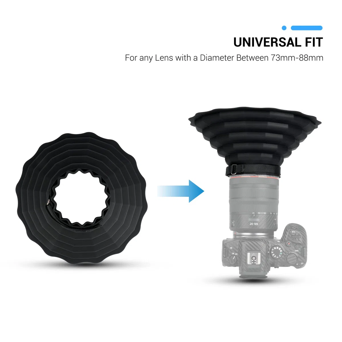 [Versione aggiornata] JJC Paraluce in silicone anti riflessione per Canon Nikon DSLR fotocamera diametro esterno. 73 mm ~ 88 mm, accessorio fotografico per finestra in vetro - L