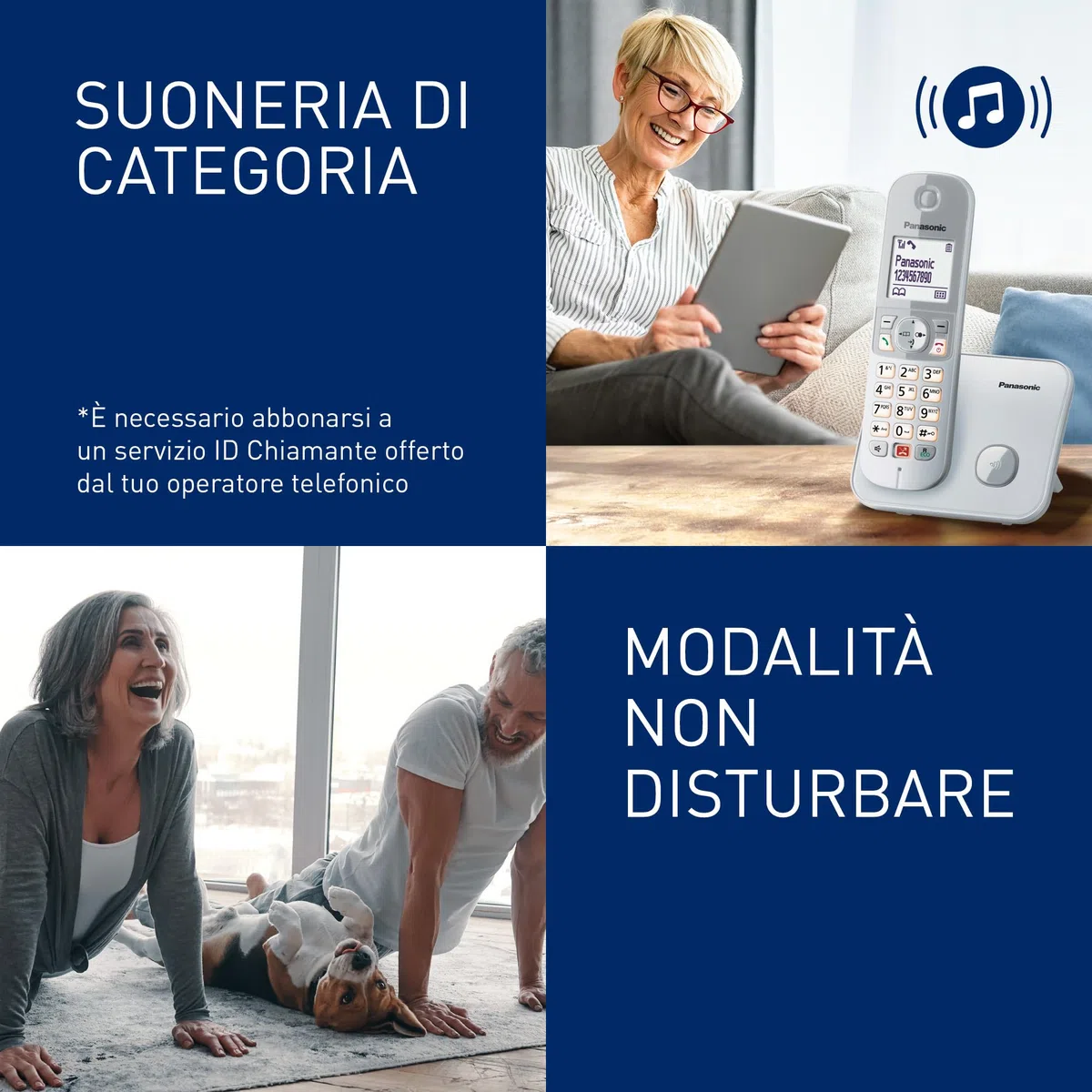 Panasonic KX-TG6851JTS Telefono Cordless Digitale, Unità Base e Ricevitore Singolo, ID Chiamante, Blocco Chiamate Indesiderate, Suoneria Categoria, Display LCD, Tastiera Illuminata, Argentato