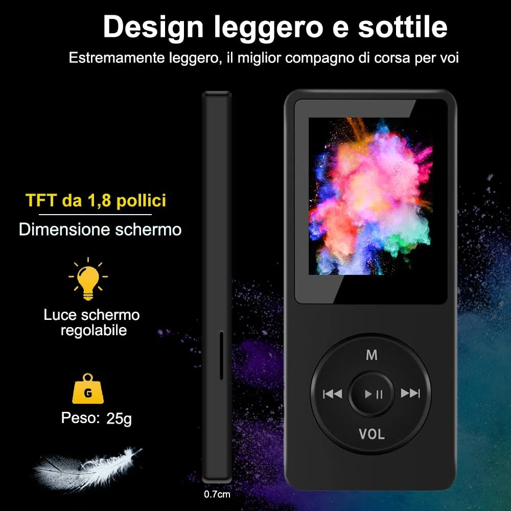 Lettore MP3 Bluetooth, 32GB Lettore MP4 Portatile HiFi Lossless Sound, MP3 Player Musicale Lettore con radio FM/Registratore Vocale/Video/E-Book, Suppota TF Fino a 128G (Cuffie Incluse)